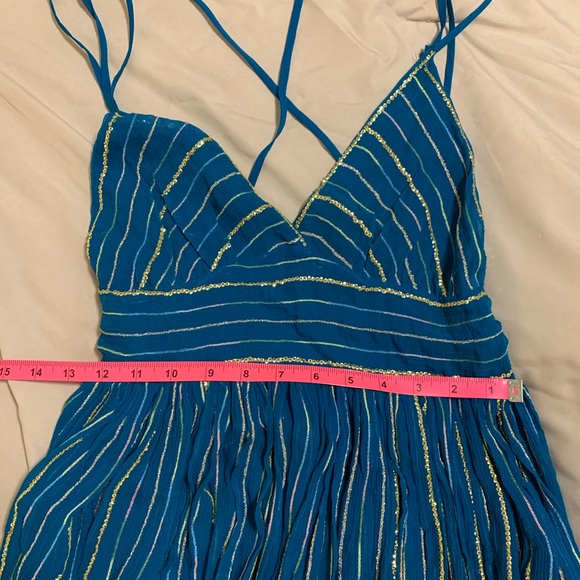Free People Blue Gold Sequin Dress size 4 - Picture 3 of 5